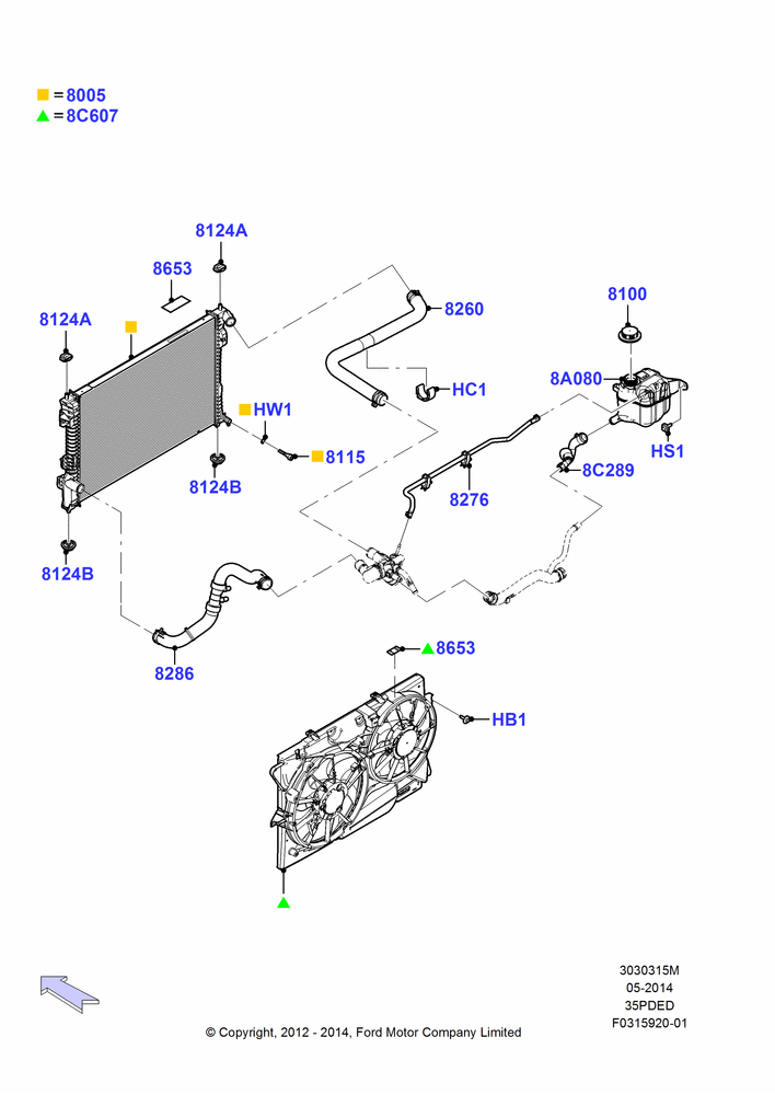 Radiator/Coolant Overflow Container, 3.5L Cyclone V6 Petrol TIVCT, Less Transmission Power Take Off