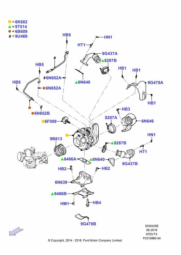 25E - Turbocharger, Wide Frame (Pickup), 6.7L 4V V8 T/C Diesel, Ford 450 Series; 17/MAR/2014-01/FEB/2016