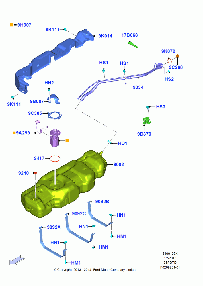 05K - Fuel Tank, 131"/3327.4MM Wheelbase, 3.5L V6 GTDI; 11/AUG/2014-30/JUN/2017
