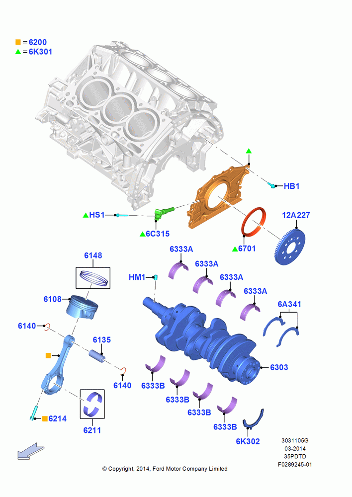 05G - Crankshaft/Pistons and Bearings, 3.5L V6 GTDI; 11/AUG/2014-30/JUN/2017