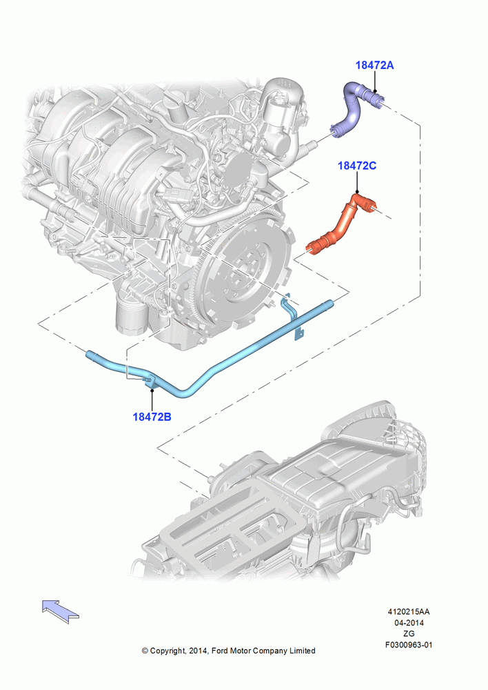 15AA - Heater Hoses, 2.3L EcoBoost, North American Markets; 18/AUG/2014