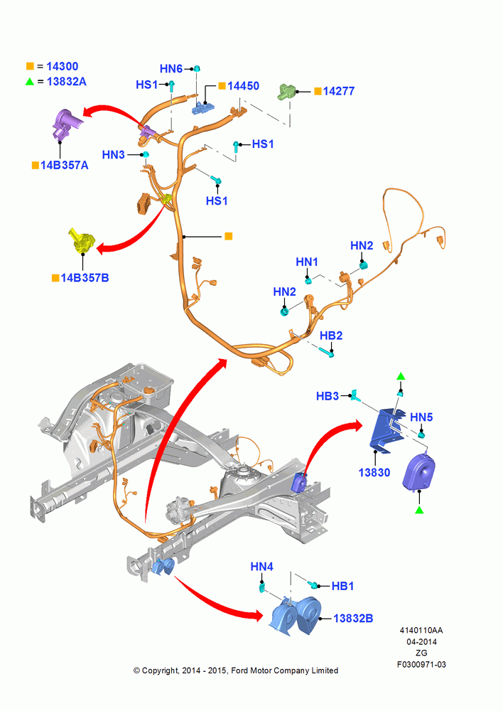 10AA - Battery Cables and Horn, 2.3L EcoBoost, North American Markets; 18/AUG/2014-02/OCT/2017