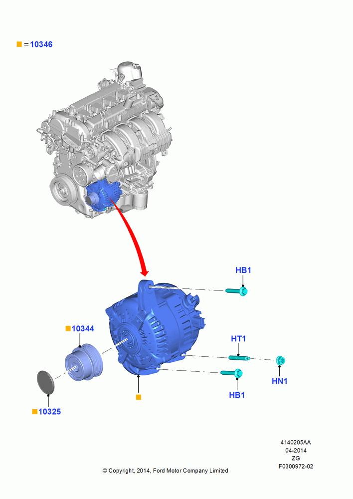 05AA - Alternator and Mountings, 2.3L EcoBoost, North American Markets; 18/AUG/2014