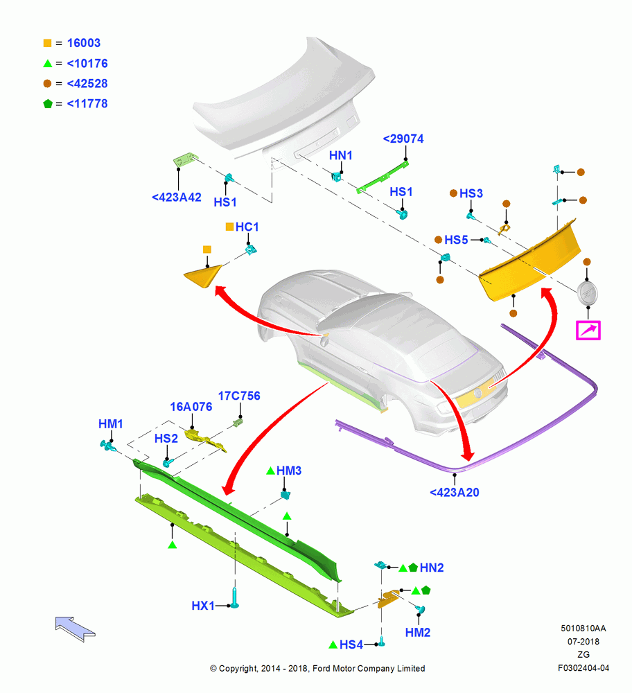 10AA - Body Mouldings, Convertible, North American Markets; 29/SEP/2014-02/OCT/2017