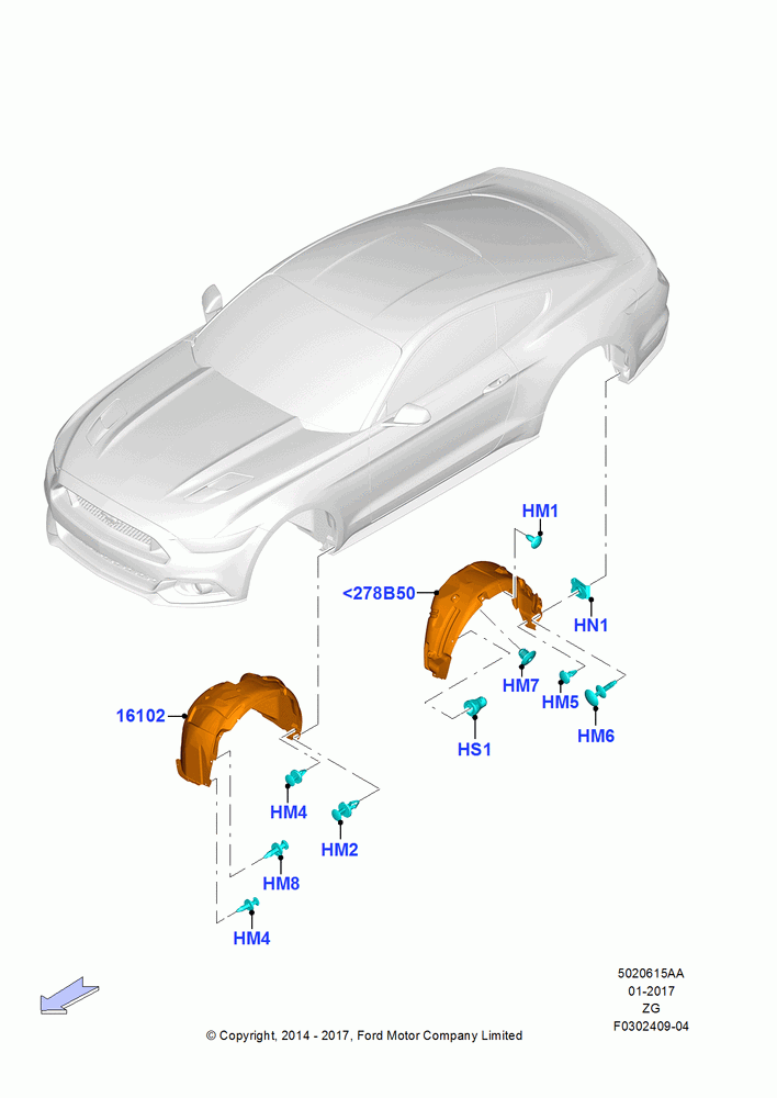15AA - Splash and Heat Shields, 3.7L 4V PFI V6 NA Gas, 2.3L EcoBoost, MOD 5.0L-4V DOHC SEFI NA, Splash Shield; 18/AUG/2014-02/OCT/2017