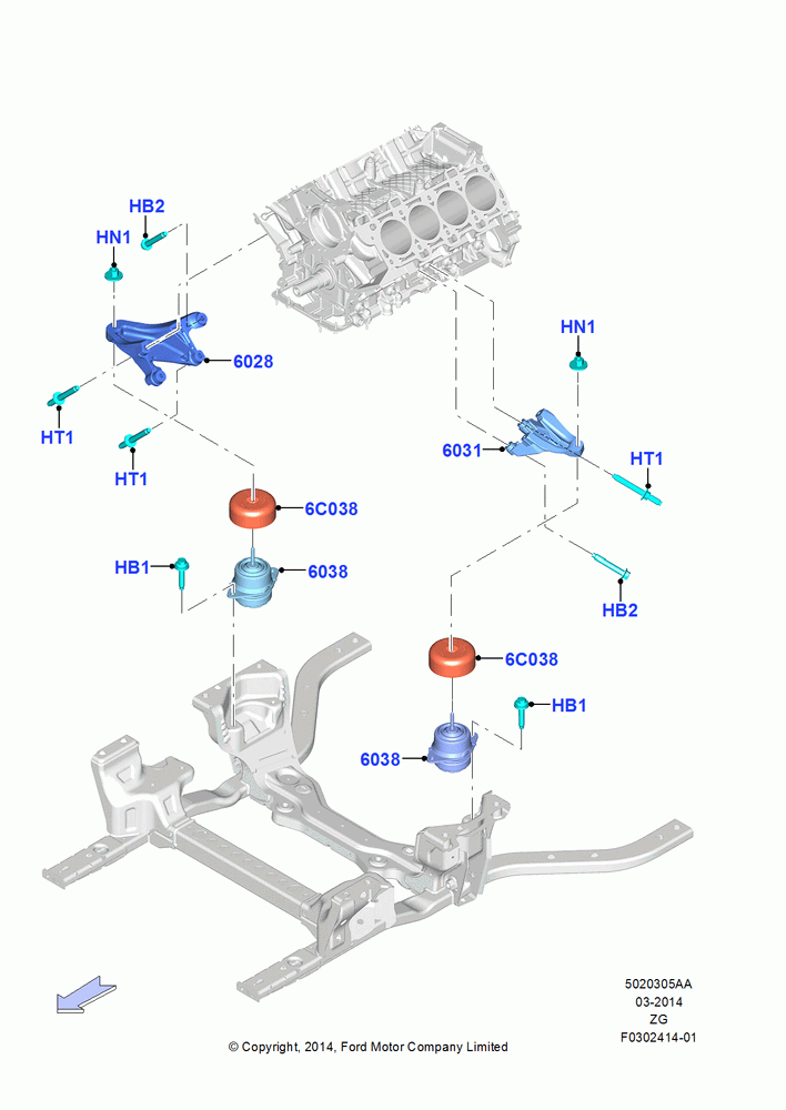 05AA - Engine Mounting, MOD 5.0L-4V DOHC SEFI NA, North American Markets; 18/AUG/2014-02/OCT/2017
