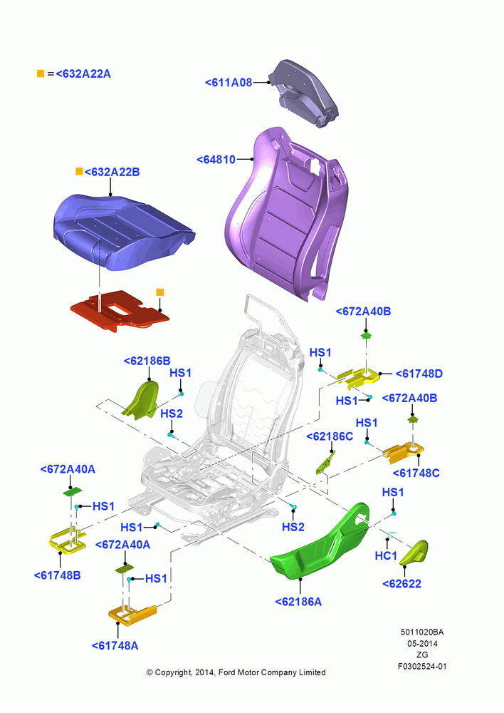 20BA - Front Seat Pads/Valances & Heating, Base, GT, With Recaro Front Seat, North American Markets, GT Version - Feature Car; 18/AUG/2014