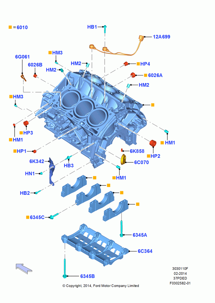 10F - Cylinder Block and Plugs, 3.7L 4V PFI V6 NA Gas; 18/AUG/2014