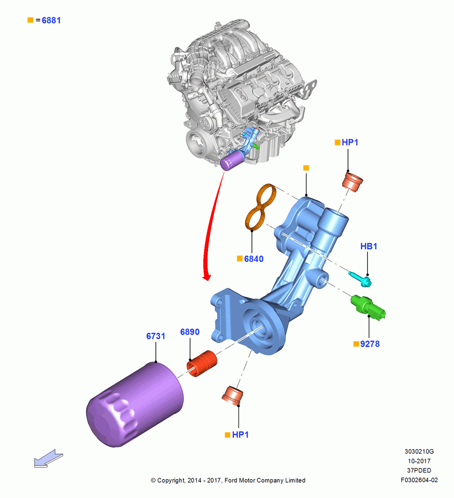 10G - Oil Cooler and Filter, 3.7L 4V PFI V6 NA Gas; 18/AUG/2014