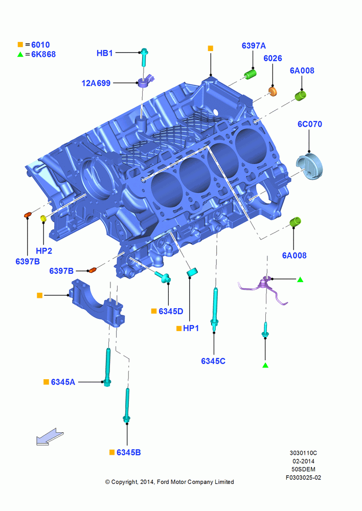 10C - Cylinder Block and Plugs, MOD 5.0L-4V DOHC SEFI NA; 18/AUG/2014-02/OCT/2017