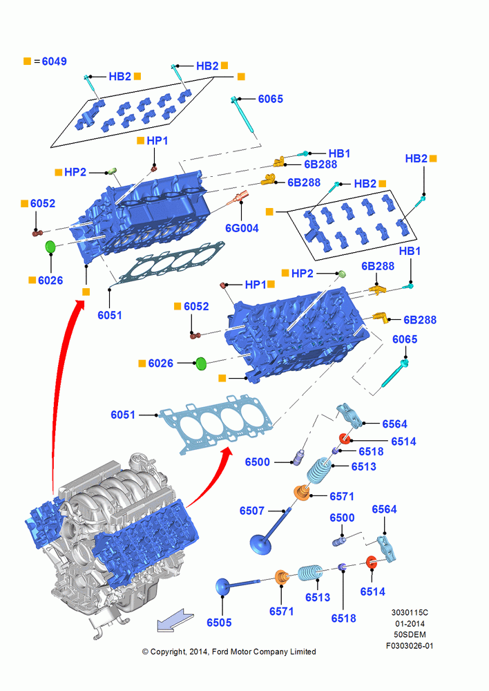 15C - Cylinder Head, MOD 5.0L-4V DOHC SEFI NA; 18/AUG/2014-02/OCT/2017