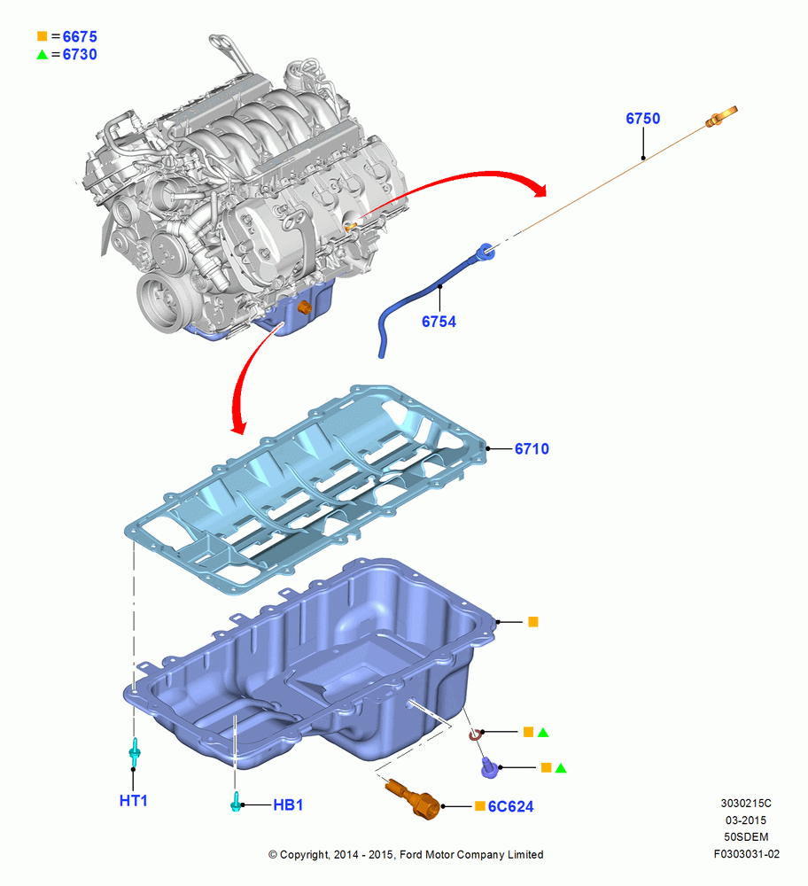 15C - Oil Pan/Oil Level Indicator, MOD 5.0L-4V DOHC SEFI NA; 18/AUG/2014-02/OCT/2017