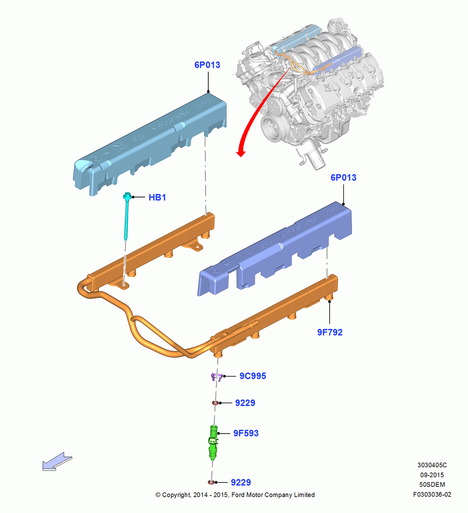 05C - Fuel Injectors and Pipes, MOD 5.0L-4V DOHC SEFI NA; 18/AUG/2014-02/OCT/2017