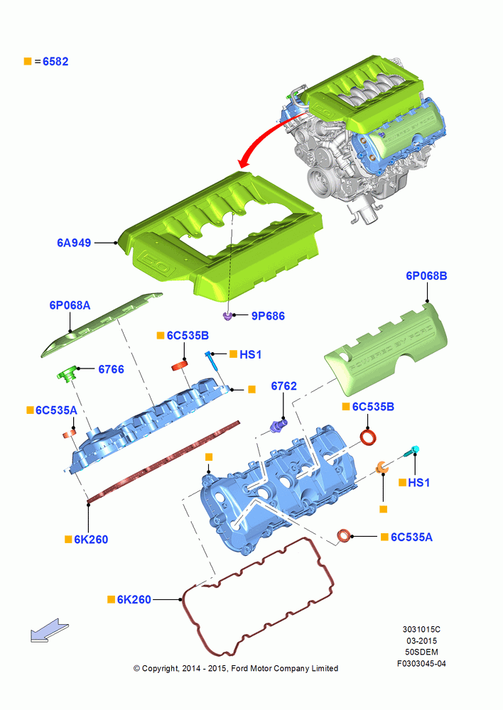 15C - Cylinder Head Cover, MOD 5.0L-4V DOHC SEFI NA; 18/AUG/2014-02/OCT/2017