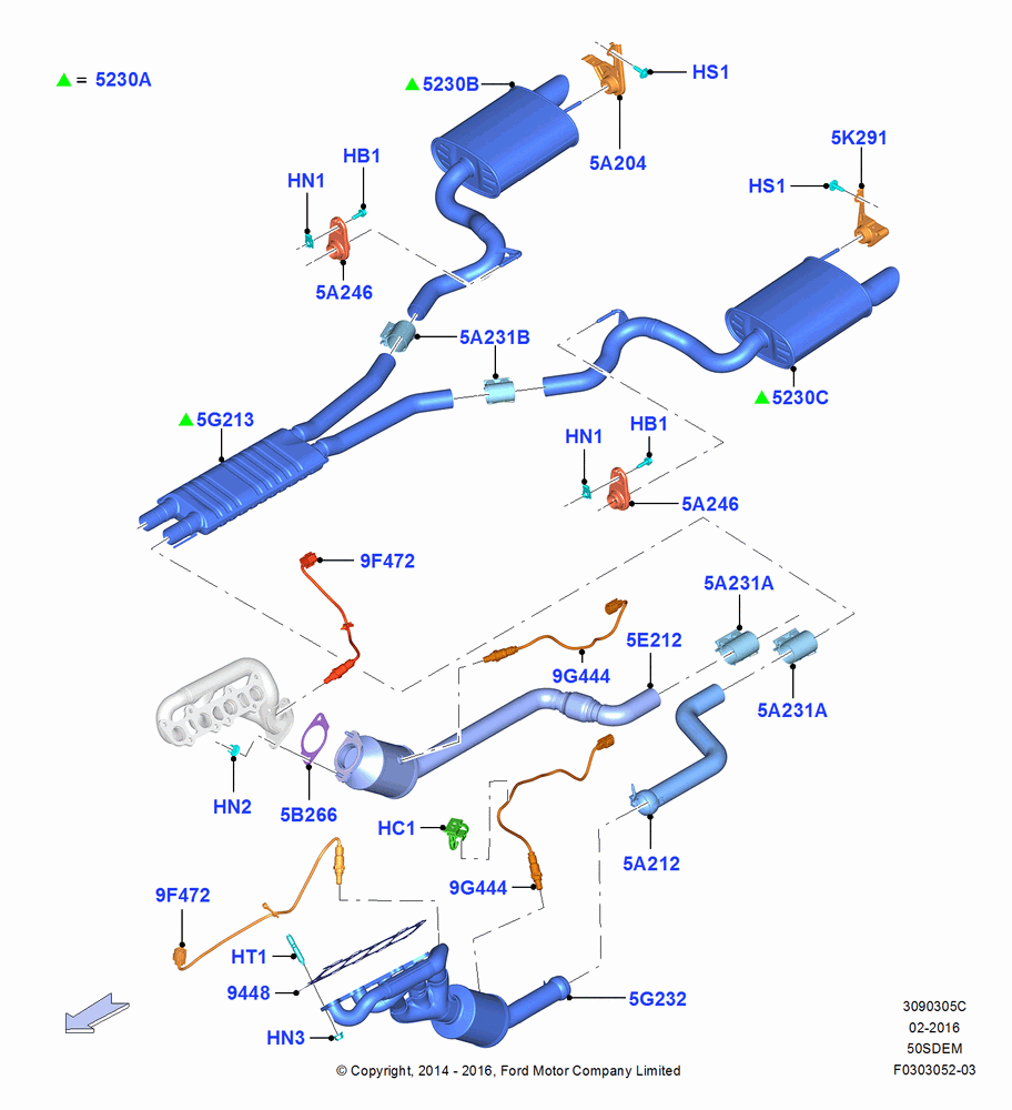 Exhaust System, MOD 5.0L-4V DOHC SEFI NA