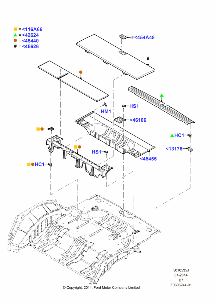 35J - Load Compartment Trim, 119"/3023MM Wheelbase, Less Cargo Stowage Rack/Rail, With 3rd Row Bench Seat, With Third Row Power Folding Seat, Production Installed; 11/AUG/2014-30/JUN/2017