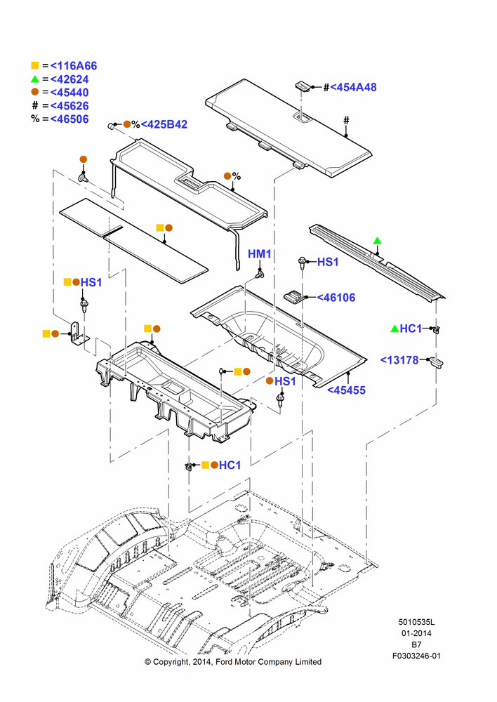 35L - Load Compartment Trim, 131"/3327.4MM  Wheelbase, With 3rd Row Bench Seat, With Cargo Area Management, With Carpet Floor Covering, With Third Row Power Folding Seat, Production Installed; 11/AUG/2014-30/JUN/2017