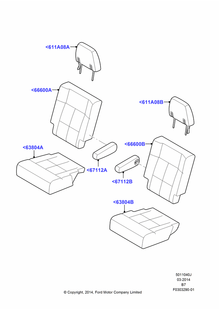 40J - Rear Seat Covers, With 2nd Row Dual Captain Chairs; 11/AUG/2014-30/JUN/2017