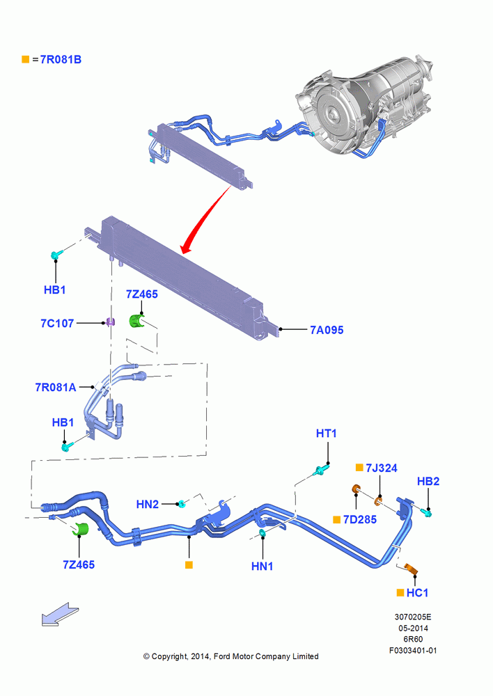 05E - Transmission Cooling Systems, 6 Speed Automatic Trans (6R80), MOD 5.0L-4V DOHC SEFI NA; 18/AUG/2014-02/OCT/2017