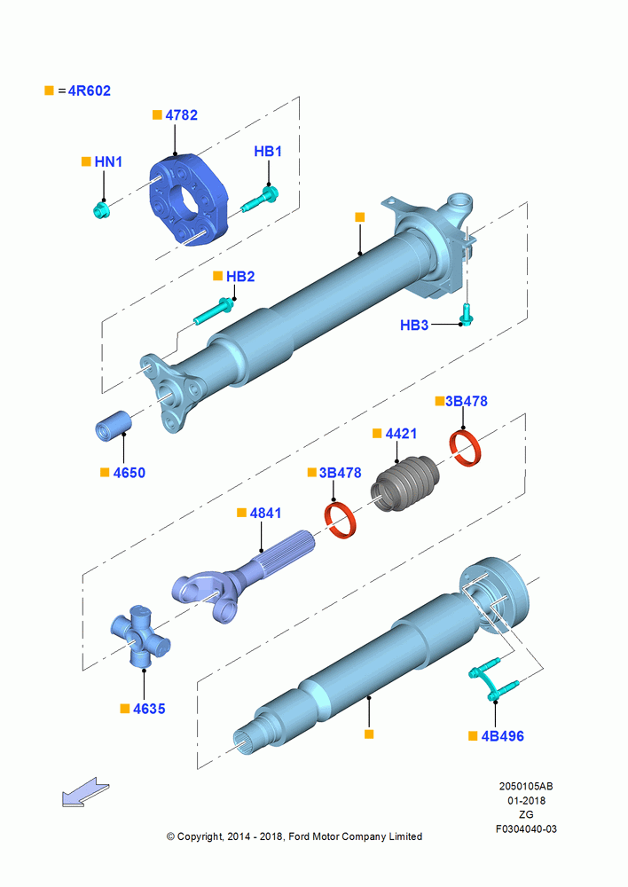 Drive Shaft - Rear Axle Drive, MOD 5.0L-4V DOHC SEFI NA, 6 Speed Manual Transmission-MT82, North American Markets