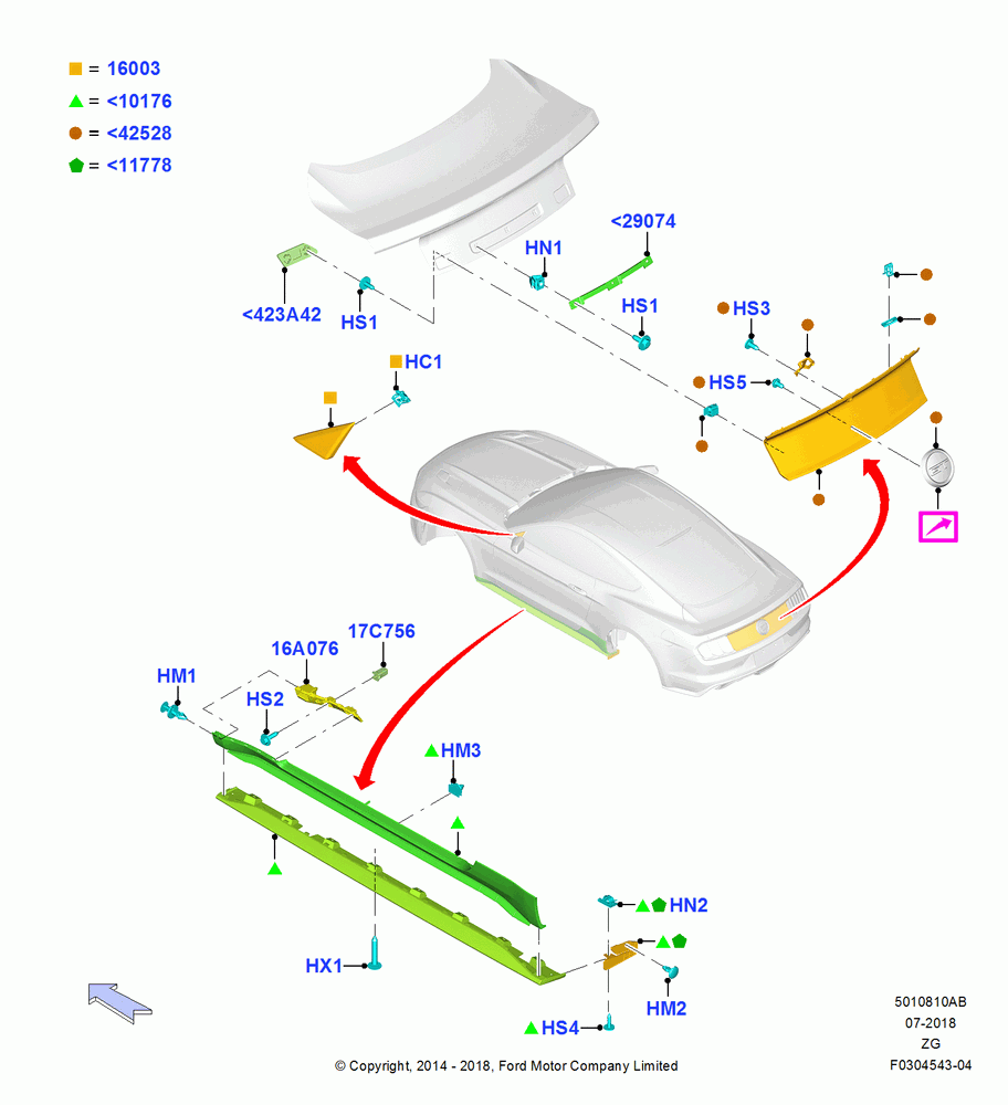 10AB - Body Mouldings, Coupe, North American Markets; 18/AUG/2014-02/OCT/2017