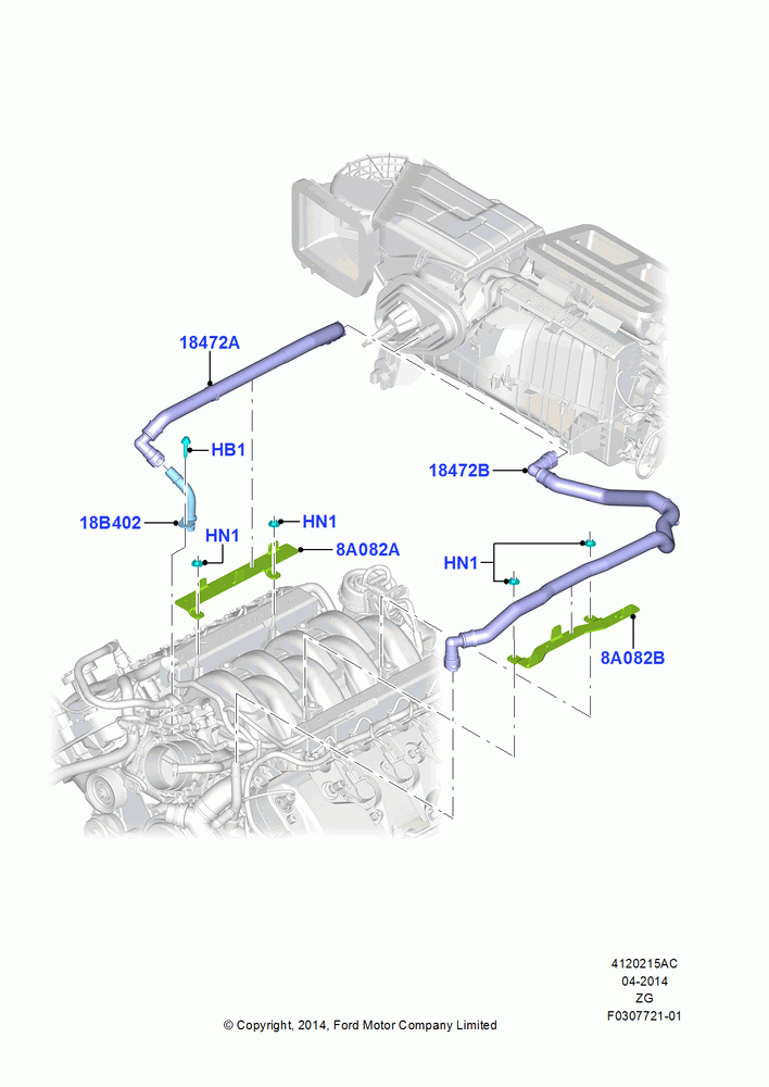 15AC - Heater Hoses, MOD 5.0L-4V DOHC SEFI NA, North American Markets; 18/AUG/2014