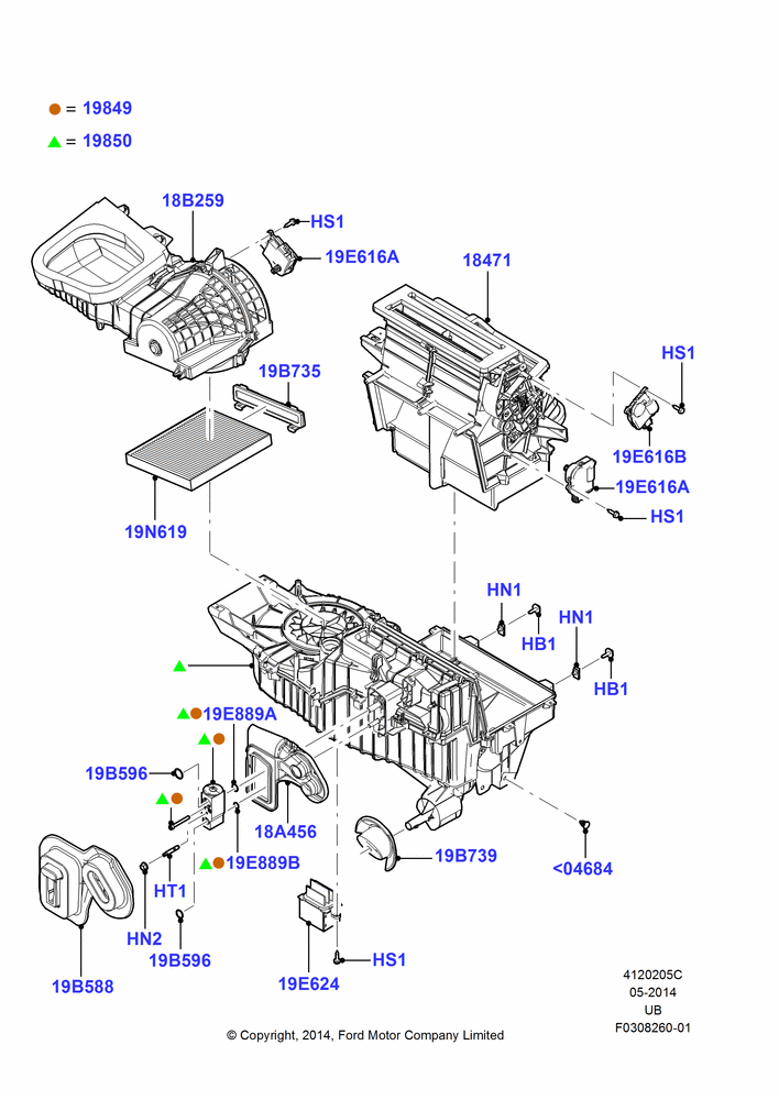 05C - Heater/Air Cond.External Components, Manual Air Conditioning; 18/AUG/2014-03/MAR/2019