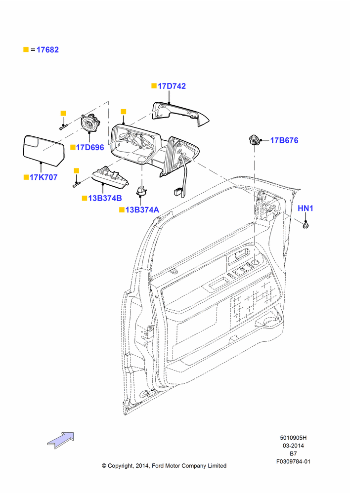 05H - Exterior Rear View Mirror, Dual Ext Mirror-P/Ht/Mem/Fold Back; 11/AUG/2014-30/JUN/2017