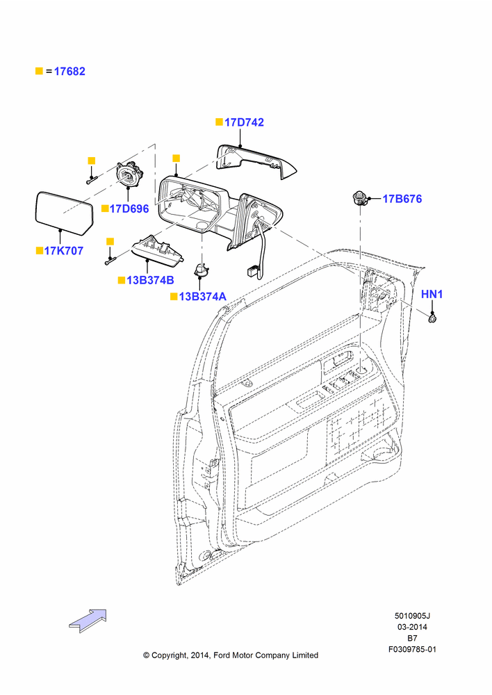 05J - Exterior Rear View Mirror, Dual Power Adjust/Heated/Blind Spot; 11/AUG/2014-30/JUN/2017
