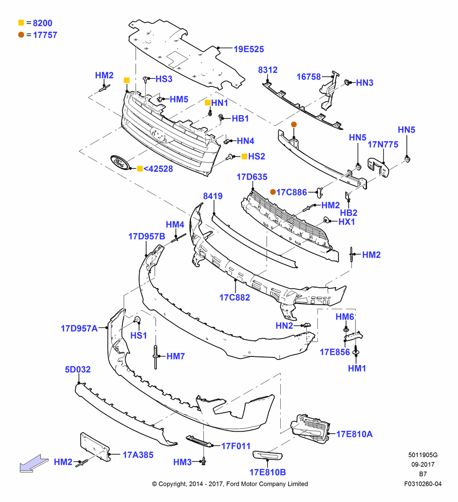 05G - Radiator Grille and Front Bumper, With Satin Aluminum Grille; 11/AUG/2014-30/JUN/2017