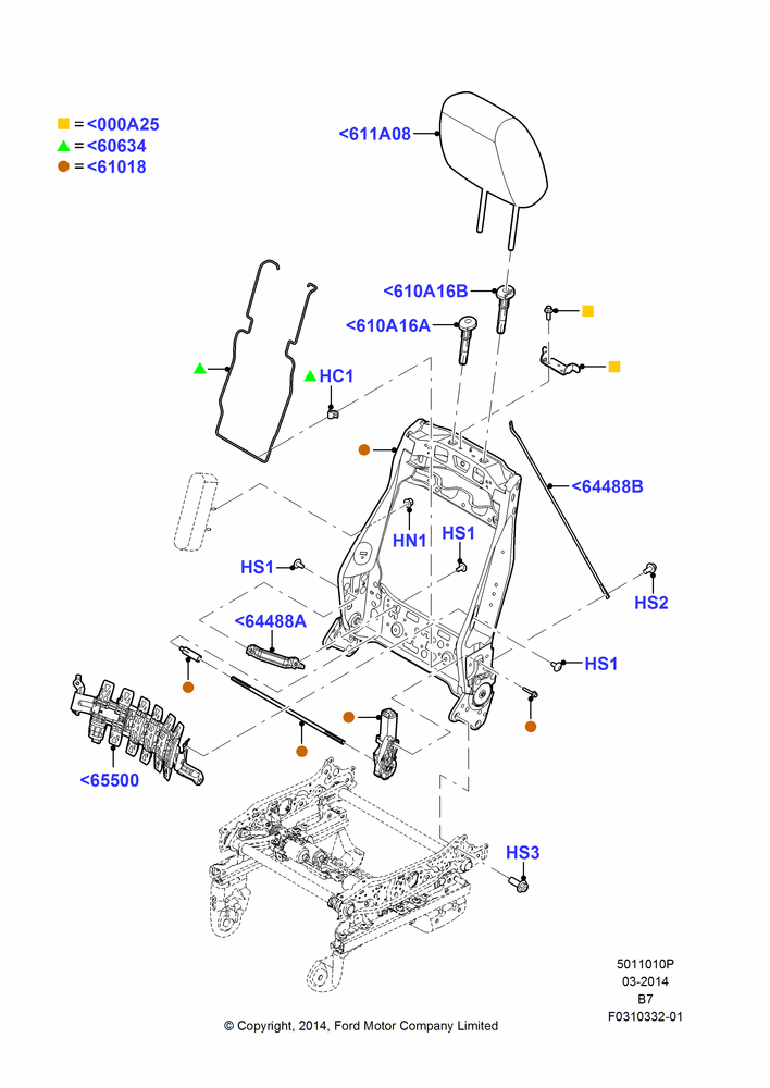 10P - Front Seat Back, With Pass 10 Way Power Seat Adjust; 11/AUG/2014-30/JUN/2017