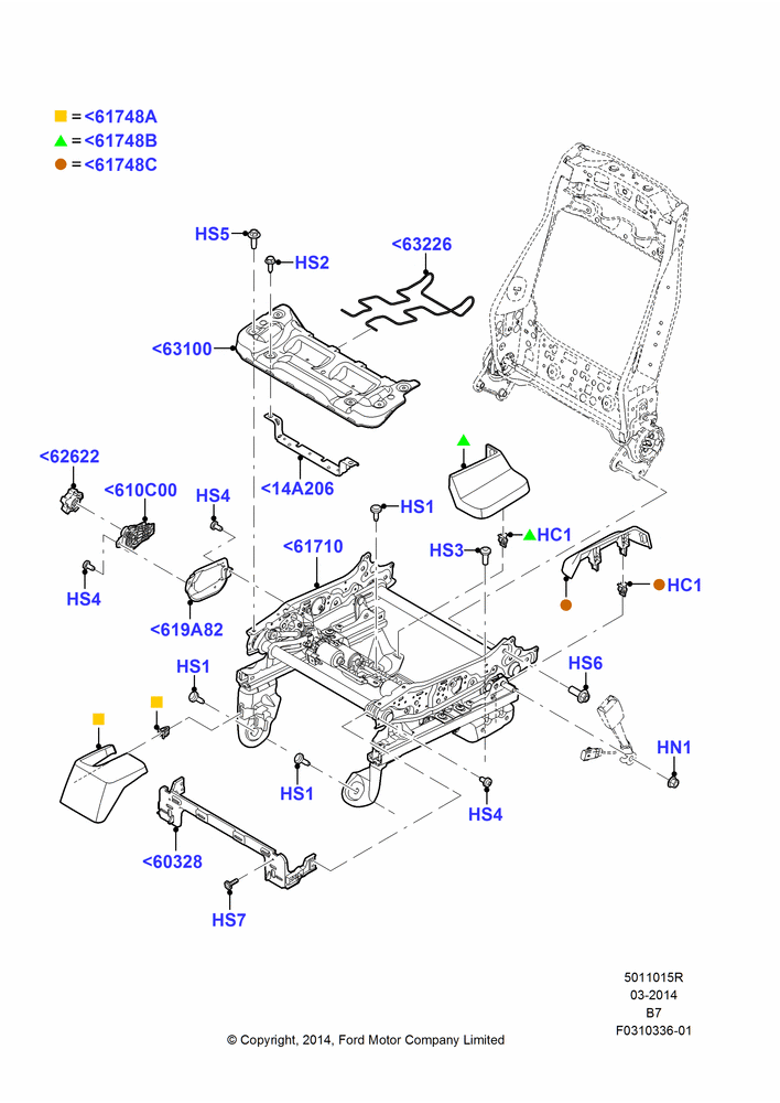 15R - Front Seat Base, With Pass 6 Way Power Seat Adjuster; 11/AUG/2014-30/JUN/2017