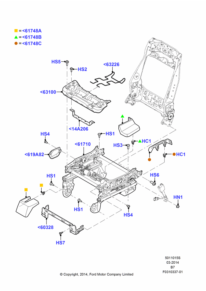 15S - Front Seat Base, With Passenger Power Lumbar Support, With Pass 10 Way Power Seat Adjust; 11/AUG/2014-30/JUN/2017