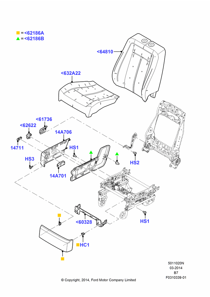 20N - Front Seat Pads/Valances & Heating, With Pass 6 Way Power Seat Adjuster; 11/AUG/2014-30/JUN/2017
