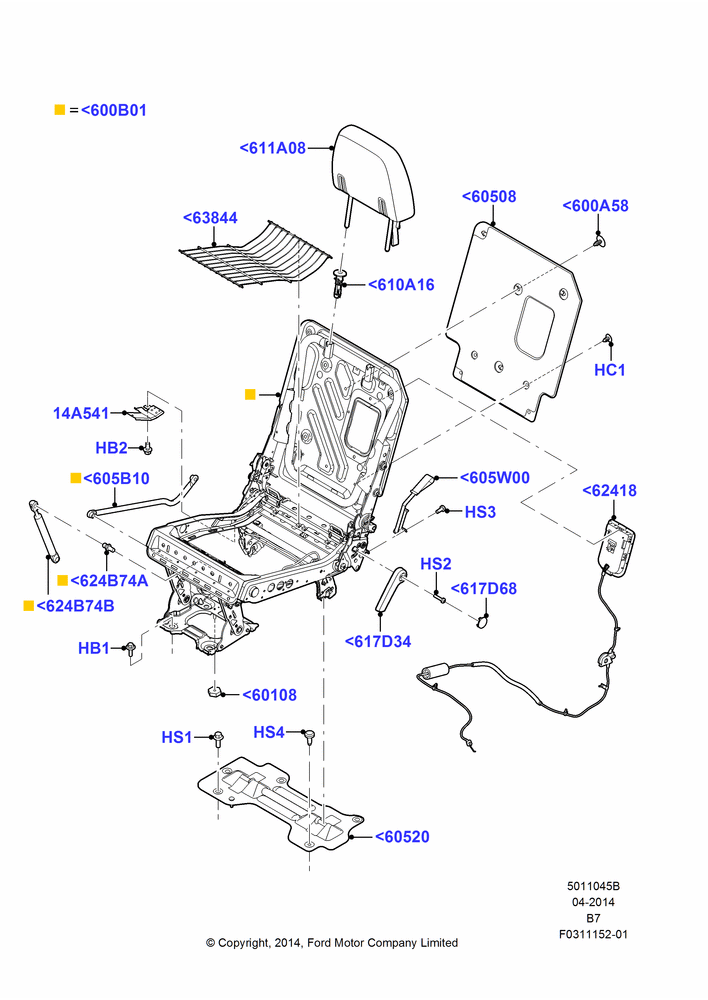45B - Rear Seat Frame, SECOND ROW 40-20-40 SEATS, 40% Seat; 11/AUG/2014-30/JUN/2017