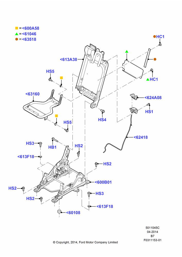 45C - Rear Seat Frame, SECOND ROW 40-20-40 SEATS, 20% Seat; 11/AUG/2014-30/JUN/2017