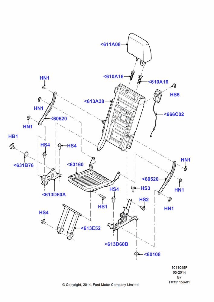 45F - Rear Seat Frame, With 3rd Row Bench Seat, 40% Seat; 11/AUG/2014-30/JUN/2017