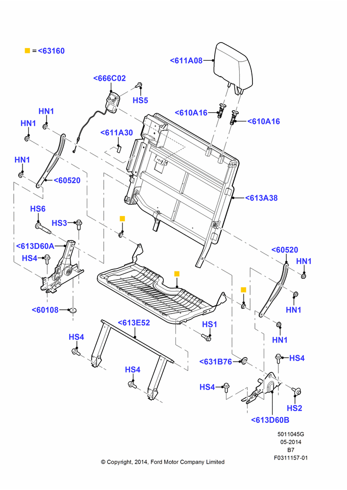 45G - Rear Seat Frame, With 3rd Row Bench Seat, 60% Seat; 11/AUG/2014-30/JUN/2017