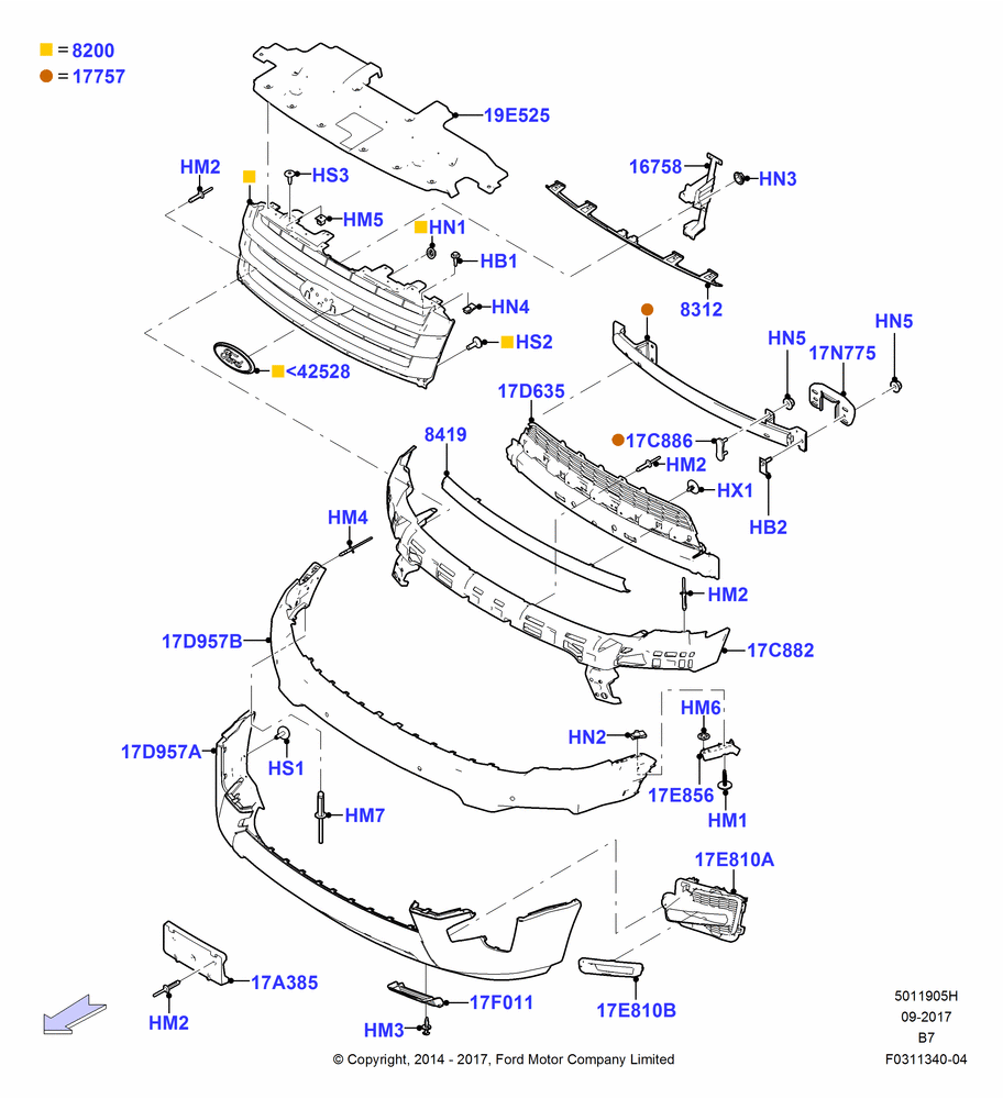 05H - Radiator Grille and Front Bumper, With Chrome Grille #2; 11/AUG/2014-30/JUN/2017