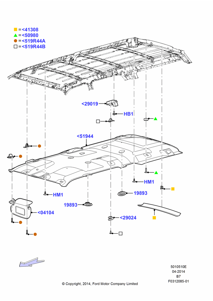 10E - Headlining and Sun Visors, Less Sun Roof; 11/AUG/2014-30/JUN/2017