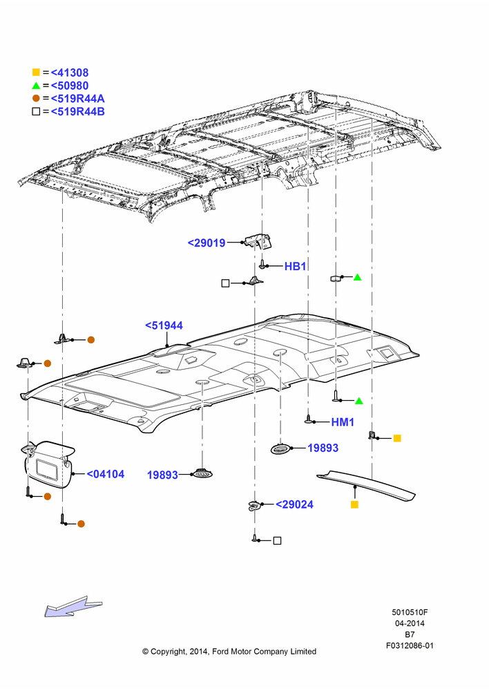 10F - Headlining and Sun Visors, Power Tilt/Slide Sun Roof; 11/AUG/2014-30/JUN/2017