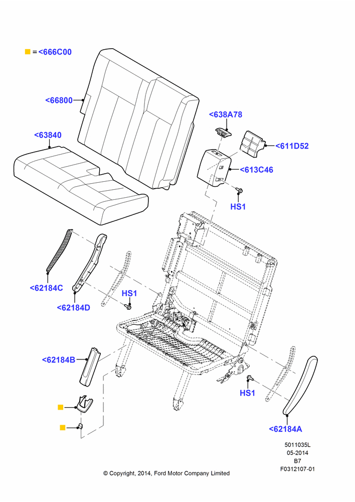 35L - Rear Seat Pads/Valances & Heating, With Third Row Power Folding Seat, 60% Seat; 11/AUG/2014-30/JUN/2017