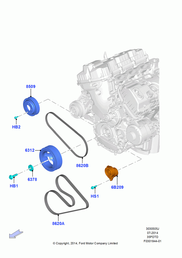 Pulleys and Drive Belts, 3.5L V6 GTDI