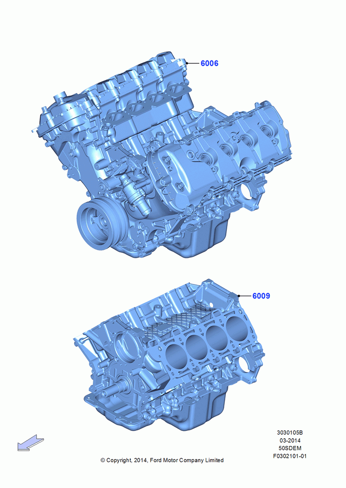 05B - Service Engine and Short Block, MOD 5.0L-4V DOHC SEFI NA; 20/OCT/2014-17/JUL/2017