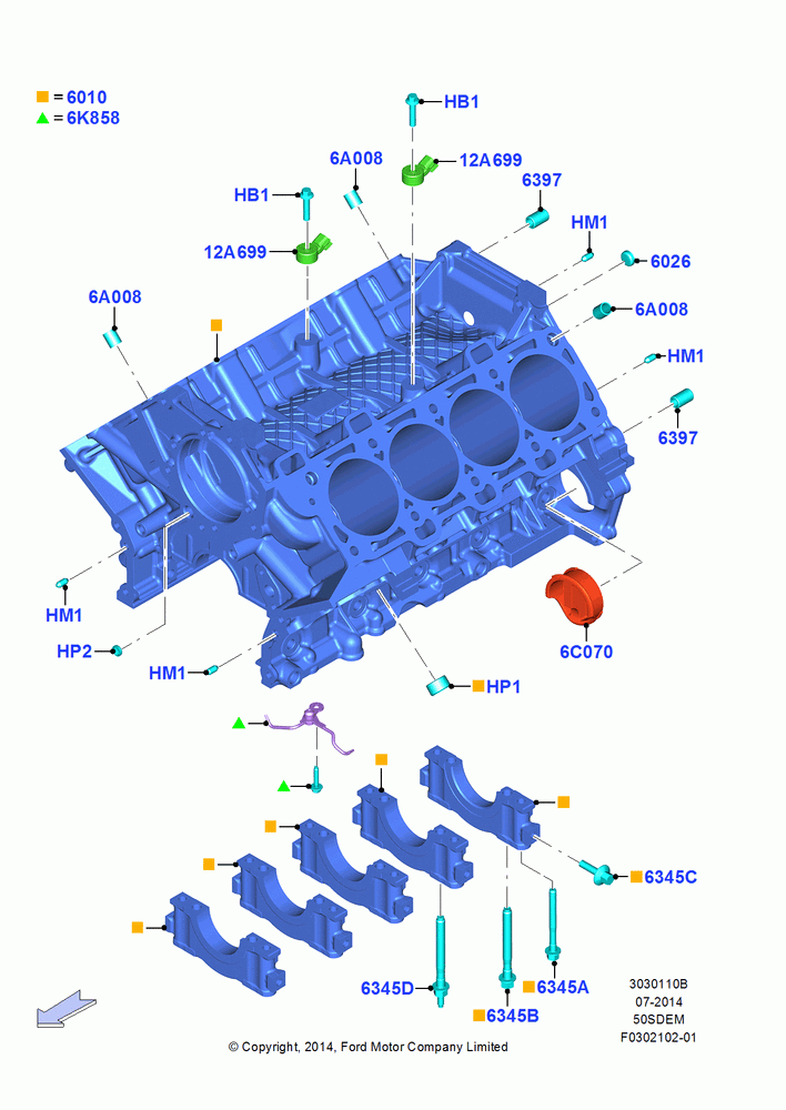 10B - Cylinder Block and Plugs, MOD 5.0L-4V DOHC SEFI NA; 20/OCT/2014-17/JUL/2017