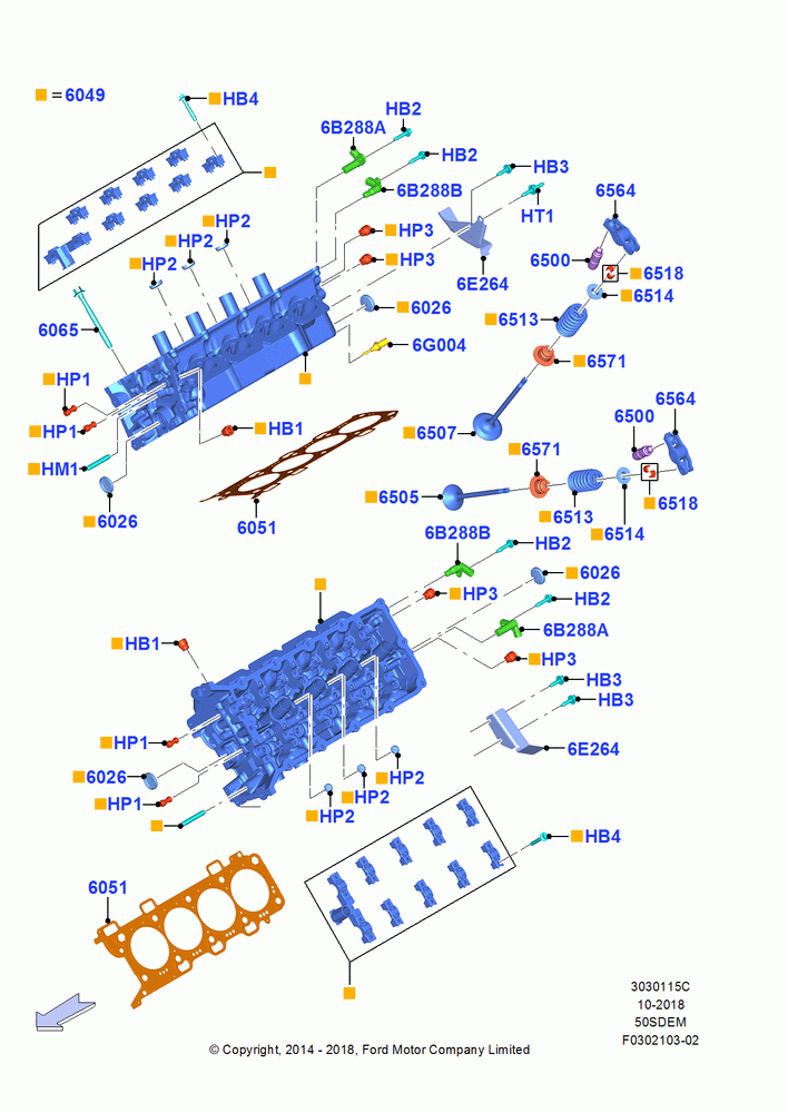 15C - Cylinder Head, MOD 5.0L-4V DOHC SEFI NA; 20/OCT/2014-17/JUL/2017