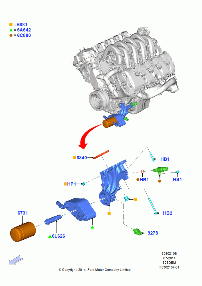 10B - Oil Cooler and Filter, MOD 5.0L-4V DOHC SEFI NA; 20/OCT/2014-17/JUL/2017