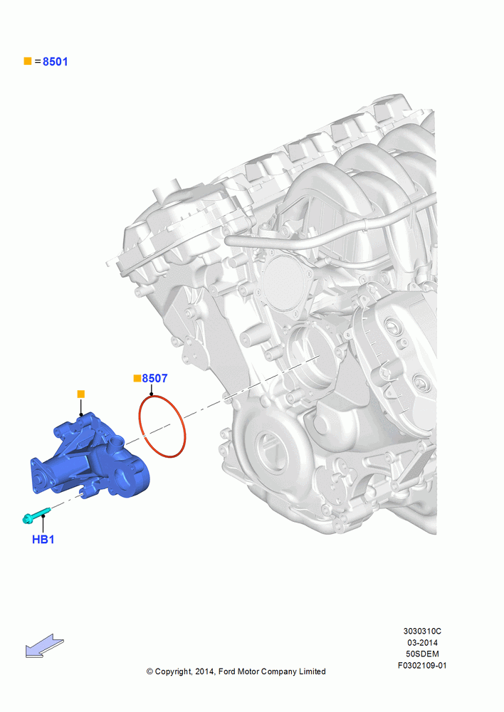 10C - Water Pump, MOD 5.0L-4V DOHC SEFI NA; 20/OCT/2014-17/JUL/2017