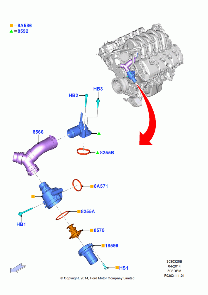 Thermostat/Housing & Related Parts, MOD 5.0L-4V DOHC SEFI NA