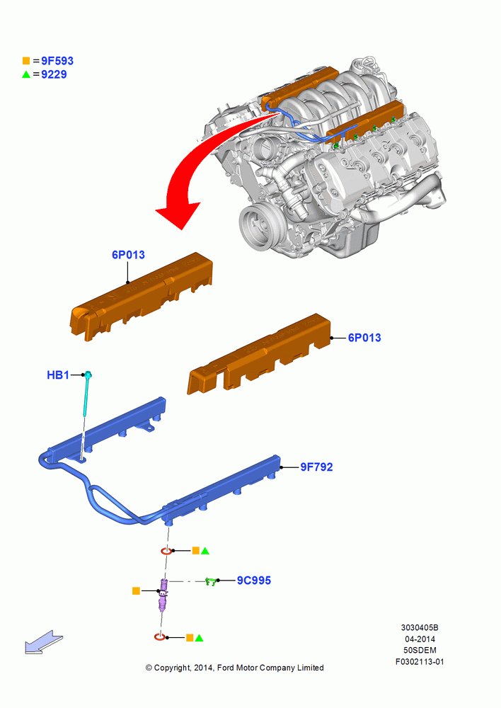 05B - Fuel Injectors and Pipes, MOD 5.0L-4V DOHC SEFI NA; 20/OCT/2014-17/JUL/2017